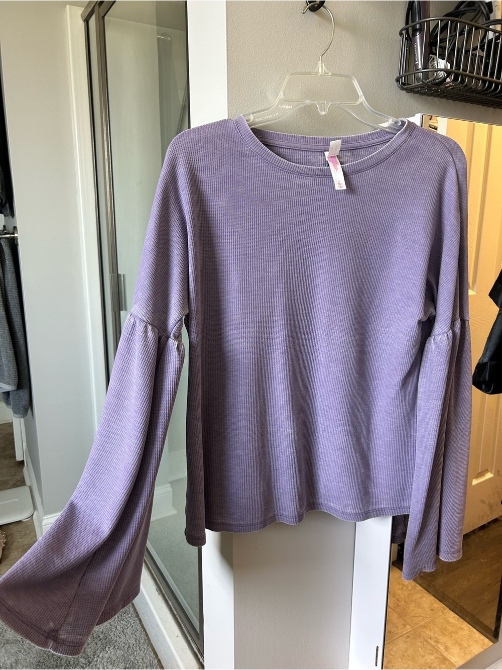 Xhilaration Lavender Ribbed Bell-Sleeve Long Sleeve Top